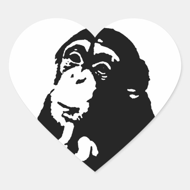 Pop Art Thinking Chimpanzee Heart Sticker (Front)