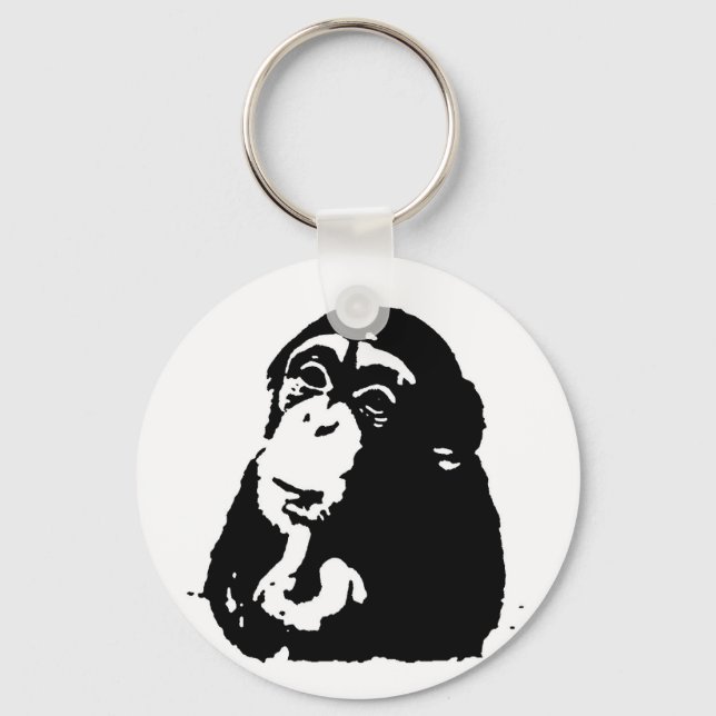 Pop Art Thinking Chimpanzee Key Ring (Front)