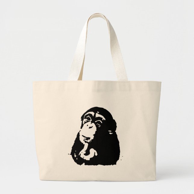Pop Art Thinking Chimpanzee Large Tote Bag (Front)