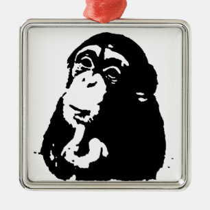 Pop Art Thinking Chimpanzee Metal Tree Decoration
