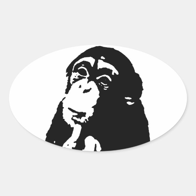 Pop Art Thinking Chimpanzee Oval Sticker (Front)