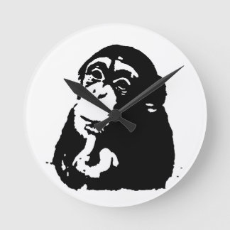 Pop Art Thinking Chimpanzee Round Clock
