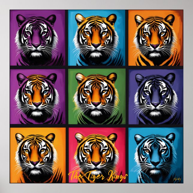 Pop Art Tiger Grid Bold Wall Art (Front)