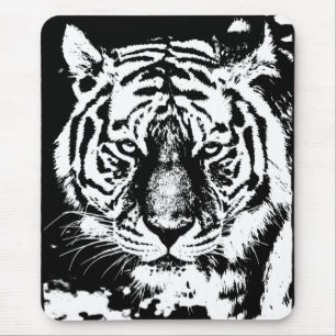 Pop Art Tiger Head Black And White Template Mouse Mat