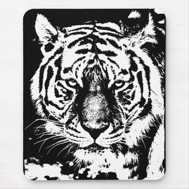 Pop Art Tiger Head Black And White Template Mouse Mat (Front)