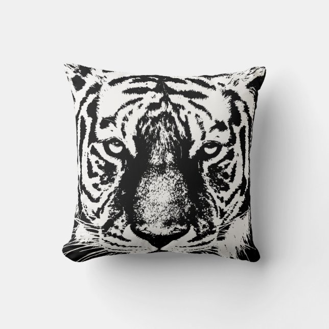 Pop Art Tiger Head Modern Template Black White Cushion (Front)
