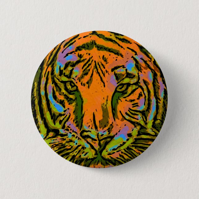 Pop Art TIGER HEAD + your backgr. & ideas 6 Cm Round Badge (Front)