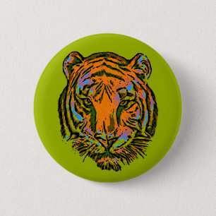 Pop Art TIGER HEAD + your backgr. & ideas 6 Cm Round Badge