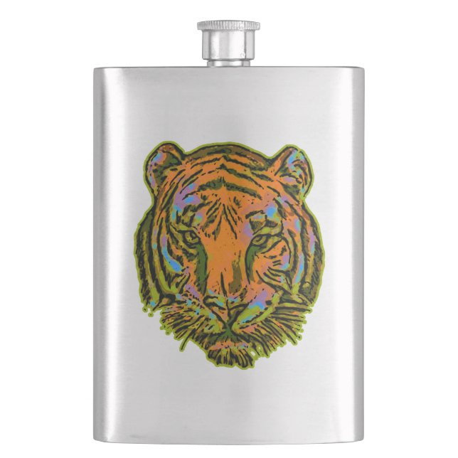 Pop Art TIGER HEAD + your backgr. & ideas Hip Flask (Front)