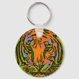 Pop Art TIGER HEAD + your backgr. & ideas Key Ring