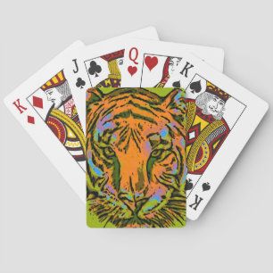 Pop Art TIGER HEAD + your backgr. & ideas Playing Cards
