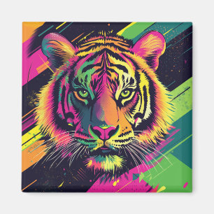 Pop Art Tiger Illustration with Neon Colors Magnet