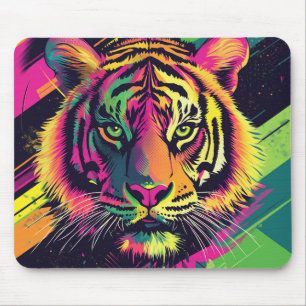Pop Art Tiger Illustration with Neon Colors Mouse Mat