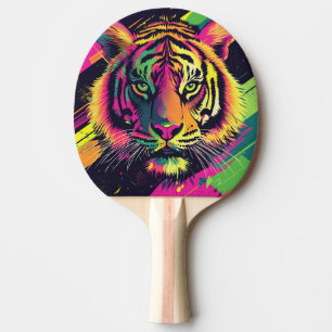Pop Art Tiger Illustration with Neon Colors Ping Pong Paddle