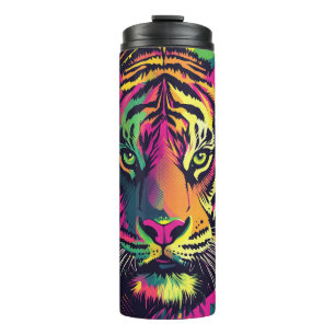 Pop Art Tiger Illustration with Neon Colors Thermal Tumbler