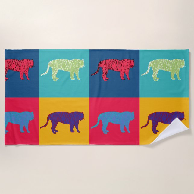 Pop Art Tigers  Beach Towel (Front)