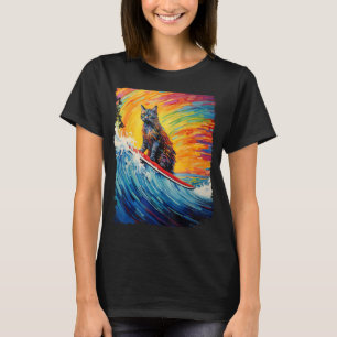 Pop Art Tortoiseshell Cat Paddle Board Surfing T-Shirt