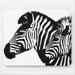 Pop Art Trendy Template Zebras Animals Black White Mouse Mat