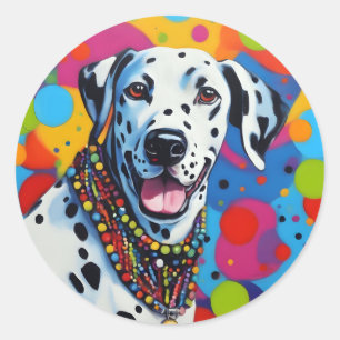 Pop Art Vibrant Dalmatian Classic Round Sticker
