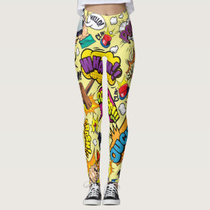 Pop Art Vibrant Retro Comic Text Leggings