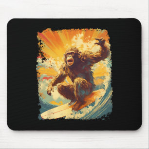 Pop Art Vintage Animal Zoo Monkey Surfing Paddle B Mouse Mat