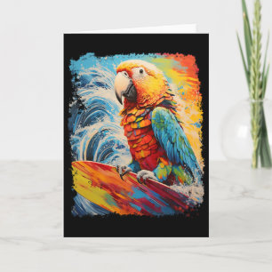 Pop Art Vintage Pet Bird Parrot Surfing Card