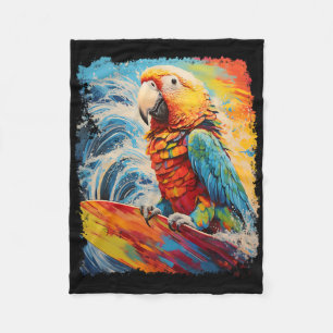 Pop Art Vintage Pet Bird Parrot Surfing Fleece Blanket