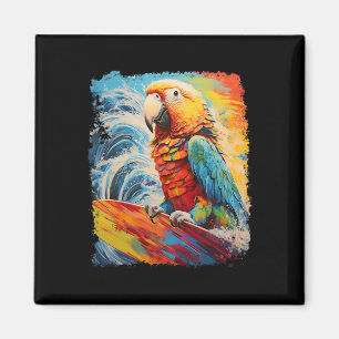 Pop Art Vintage Pet Bird Parrot Surfing Magnet