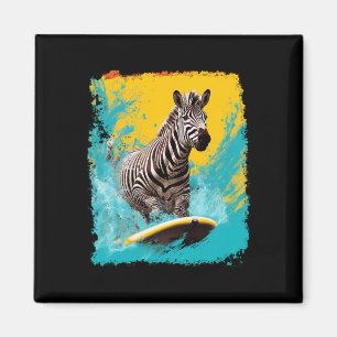 Pop Art Vintage Zoo Animal Zebra Surfing Magnet