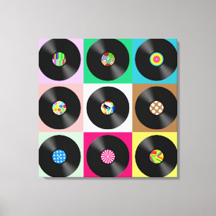 POP ART VINYL RECORDS STRETCHED CANVAS ART PRINT