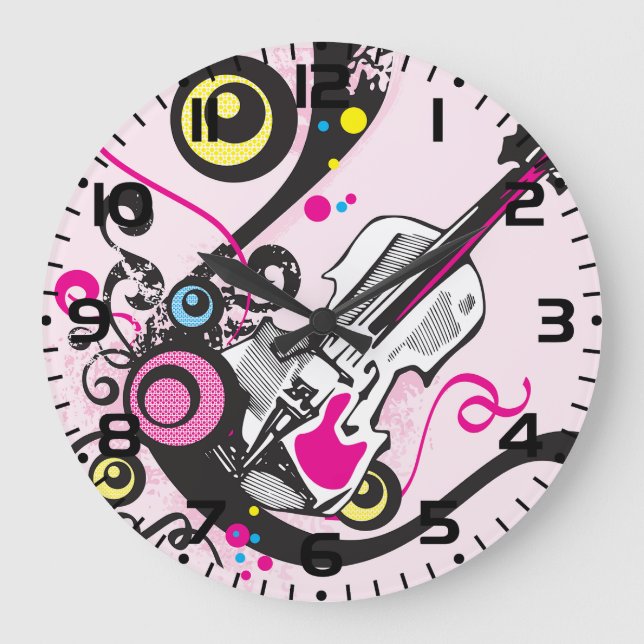 Pop Art Violin Abstract Musical Punk Rock Large Clock (Front)