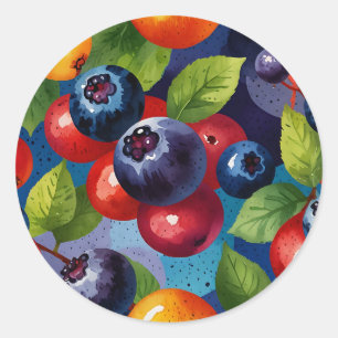Pop Art Watercolor Blueberries Pattern Classic Round Sticker