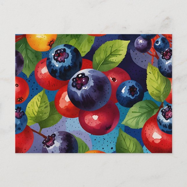 Pop Art Watercolor Blueberries Pattern Postcard (Front)