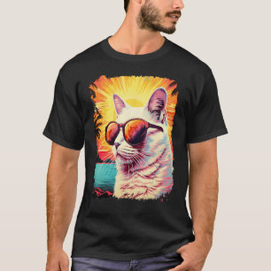 Pop Art White Cat Hawaiian Beach Summer Party T-Shirt