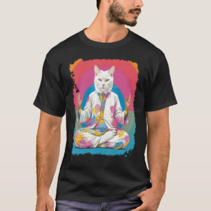 Pop Art White Cat Meditation Yoga T-Shirt