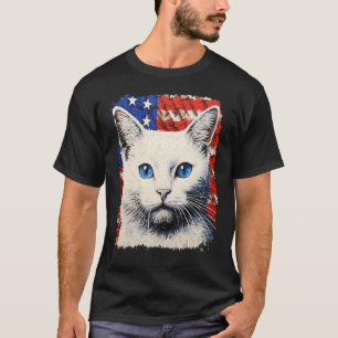 Pop Art White Cat Patriotic T-Shirt