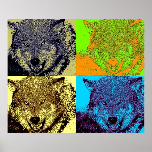 Pop Art Wild Wolf in Snow Artwork Poster Print (Front)