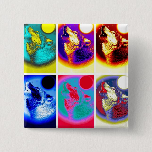 Pop Art Wolf 15 Cm Square Badge (Front)