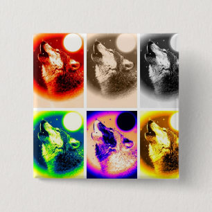 Pop Art Wolf 15 Cm Square Badge