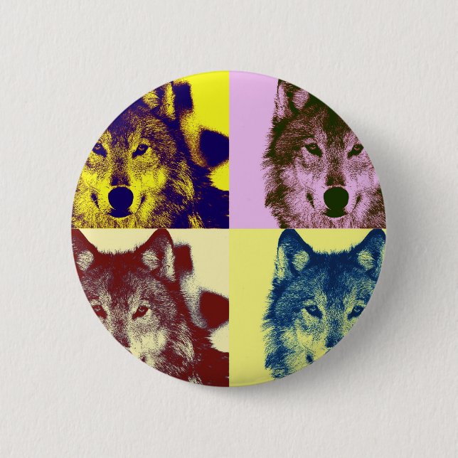 Pop Art Wolf 6 Cm Round Badge (Front)