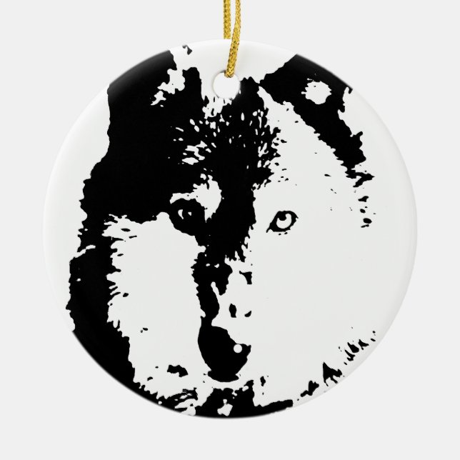 Pop Art Wolf Ceramic Tree Decoration (Front)