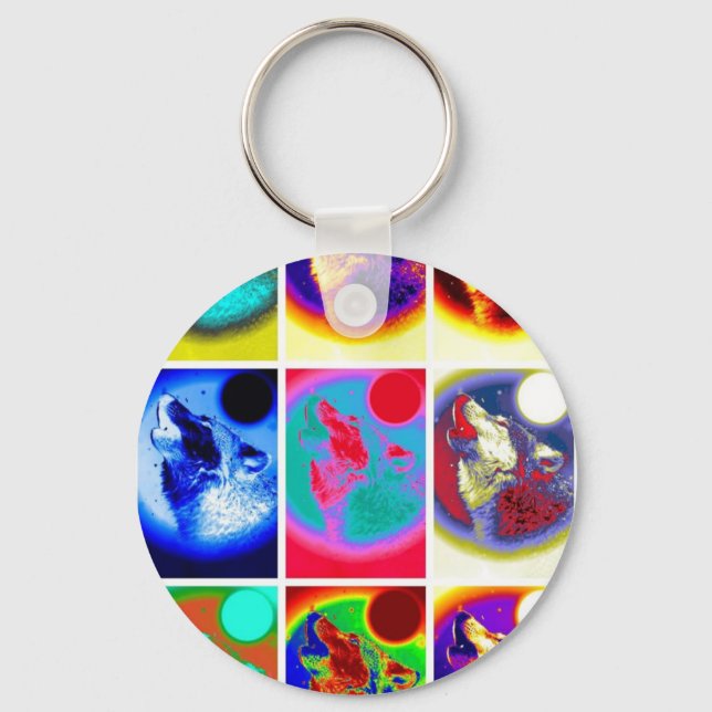 Pop Art Wolf Key Ring (Front)