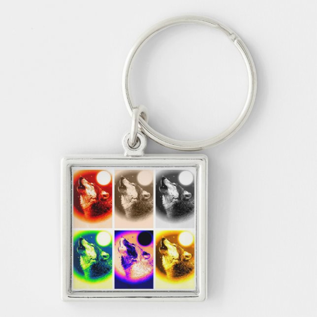 Pop Art Wolf Key Ring (Front)