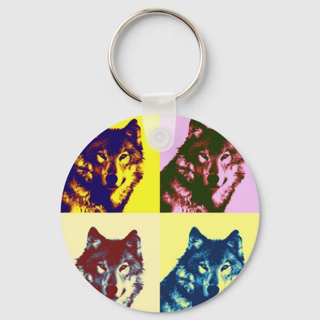 Pop Art Wolf Key Ring (Front)