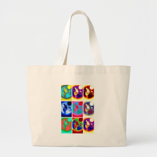 Pop Art Wolf Large Tote Bag (Front)