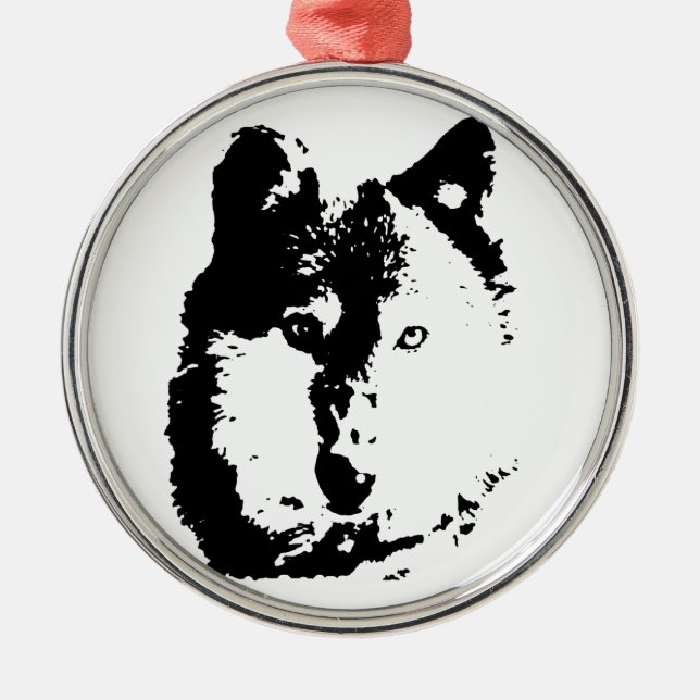 Pop Art Wolf Metal Tree Decoration (Front)