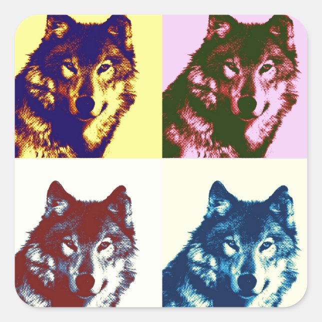 Pop Art Wolf Square Sticker (Front)