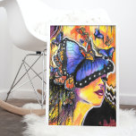 Pop Art Woman Blue Butterfly Portrait Poster<br><div class="desc">Open your mind to greater possibilities with this surreal painting featuring a woman portrait surrounded by blue and orange yellow monarch butterflies. This colourful pop art design was originally made with acrylic paint,  watercolor,  coloured pencil,  and marker on watercolor paper.</div>