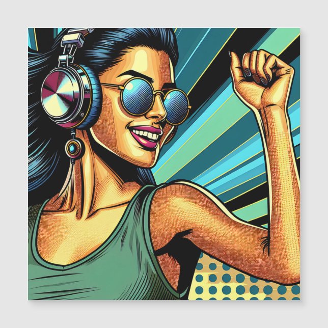 Pop Art Woman in Headphones Dancing (Front)