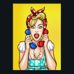 Pop Art Woman on Two Phones poster<br><div class="desc">Original image by freepik.com (used with license),  modified by me. See my store for more items with this image.</div>